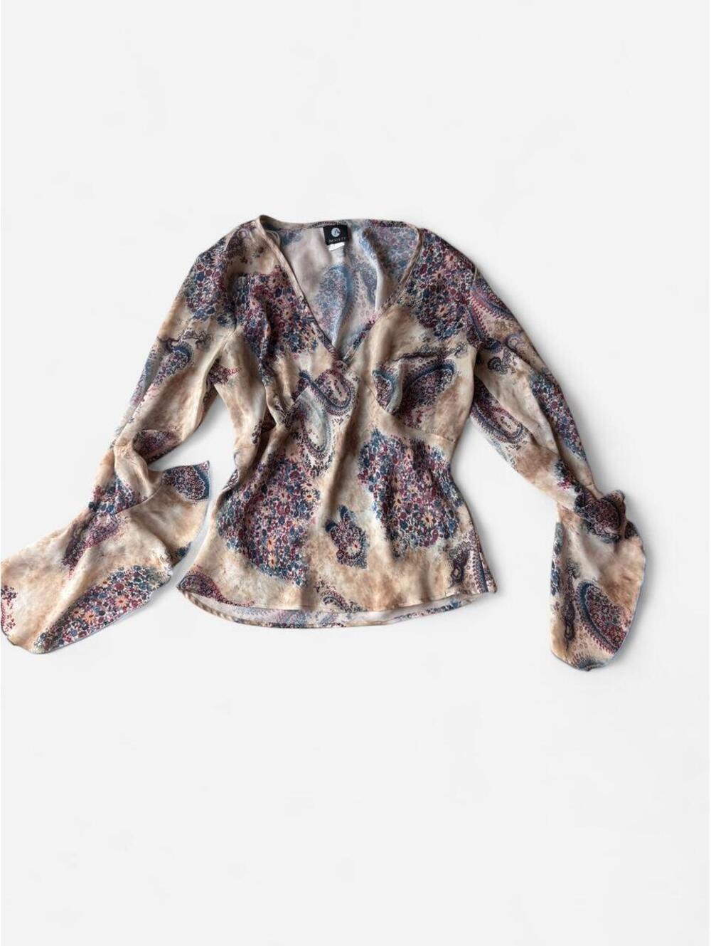 Vintage Y2K Anxiety paisley print long sleeve top with asymmetrical sleeves